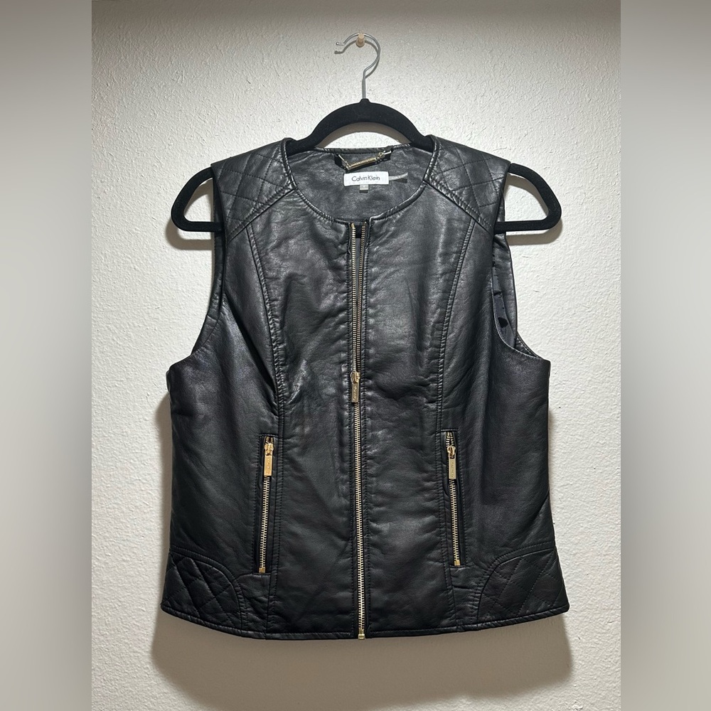 Calvin Klein faux leather vest in black, women’s size small.